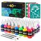 40 Color 3D Fabric Permanent Paint , Puffy Paint with Vibrant Colors, 3 Bonus Brushes & Stencils, Ideal for Textile T-Shirts Fabrics Canvas Glass Wood (5 Color Type & 1 oz Each)